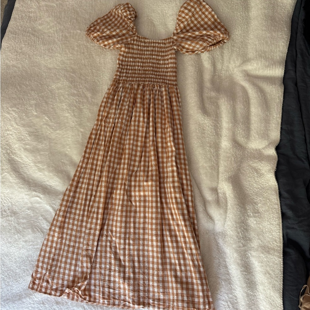 Gingham puff sleeve maxi dress
